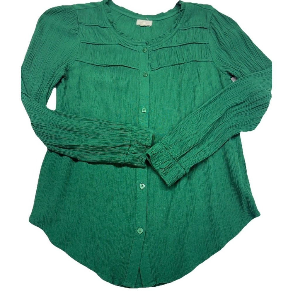Mason & Belle Peasant Blouse Womens Small Boho Fairy Core Green Ruffled Neck - Picture 2 of 10